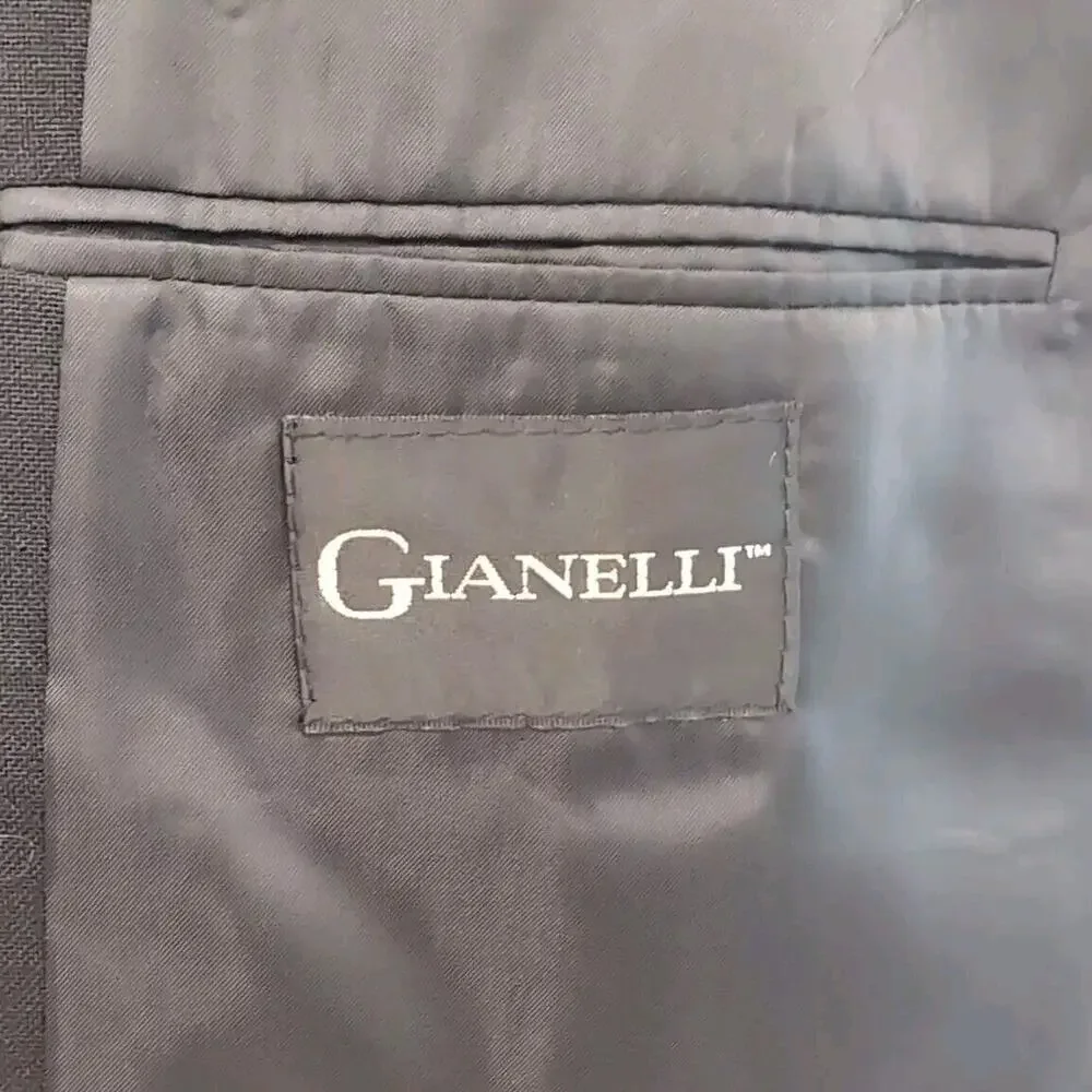 Gianelli Blazer Jacket Men's Size 44R Black Gold Buttons Polyester Wool‎ Blend